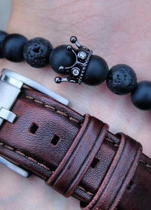 Мужской женский браслет из натуральных камней, каменный браслет black crown черный3 фото