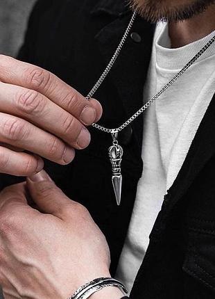 Мужская металлическая серебряная подвеска копье цепочка на шею с кулоном из нержавеющей стали