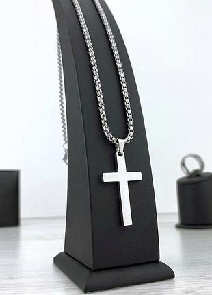 Мужская металлическая серебряная подвеска, цепочка на шею с крестом, кулон из стали 316l