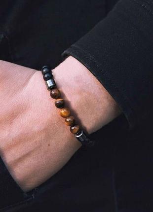 Мужской браслет из натуральных камней, каменный браслет из агата, черный3 фото