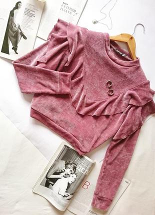 Плюшевий вкорочений рожевий 🍭 джемпр/светр/кофта з рюшами, на р. м/l1 фото