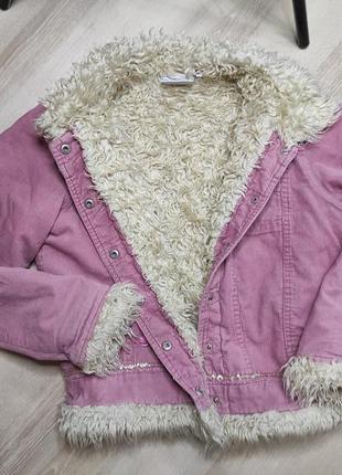 Утепленная вельветовая куртка на меху, вельветовая шерпа на 7-8 лет (можно дольше)