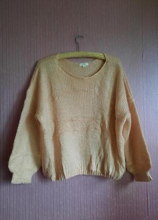 Стильний персиковий французький светр теплий та майже невагомий в стилі бохо з рукавами буф2 фото