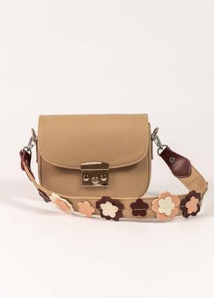 Бежевая женская маленькая сумка клатч через плечо модная мини сумочка кросс боди с цветами1 фото