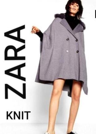 Пальто пончо zara с искусственным мехом кейп1 фото