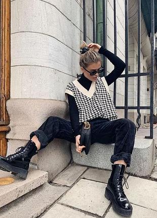 Тренд сезона! тёплая актуальная жилетка принт гусиная лапка, стиль zara🖤
