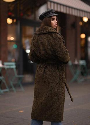 Зима!! шуба пальто халат на запах каракуль с поясом длинное теплое хаки марсала бордо шоколад кэмел бежевое песочное пудра розовый синее9 фото