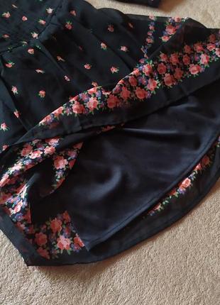 Нежное красивое шифоновое платье на подкладке цветочный принт пышная юбка6 фото