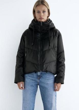 Стьобана дута куртка - пуховик зі штучної шкіри zara