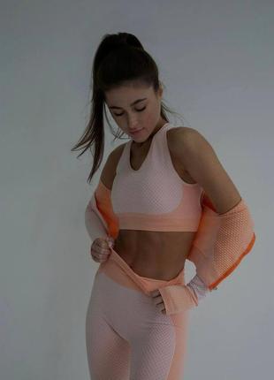 Спортивный комплект тройка, фитнес костют лосины, топ и рашгард, лосины для спорта3 фото