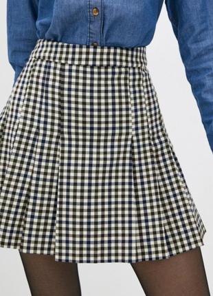 Трендовая стильная качественная юбка тениска в клетку высокая талия6 фото