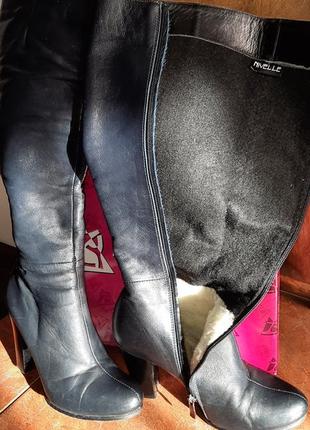 Жіночі зимові шкіряні чоботи, до коліна, tm nivelle, 37 р-р, каблук 9,5 см2 фото