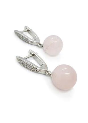 🌸🌟 ошатні ніжні сережки з підвісками "кульки" натуральній камінь рожевий кварц