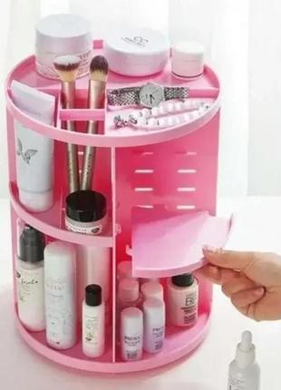 Органайзер для косметики 360 ° rotation cosmetic box / вращающийся органайзер розовый3 фото