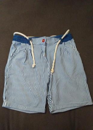 Шорты полоска синие с белым джинс якорь морские летние длинные шорты1 фото