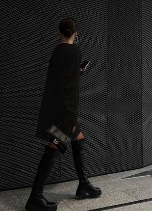 Черное ангоровое платье ангора короткое стильное осеннее весеннее однотонное на длинный рукав1 фото