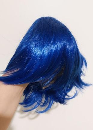 Новый яркий синий парик на сетке. размер фиксируется крючками8 фото