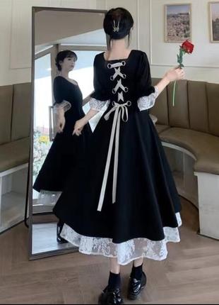 Платье служанки длинное черное миди гранж панк аниме готика стиль тренд мода