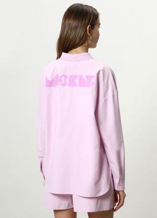Рубашка розовая оверсайз микки маус хлопковая lefties - m, l5 фото