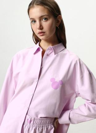 Рубашка розовая оверсайз микки маус хлопковая lefties - m, l1 фото