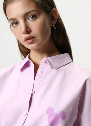 Рубашка розовая оверсайз микки маус хлопковая lefties - m, l2 фото