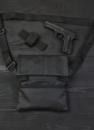 Тактична сумка із натуральної шкіри (чорна)1 фото