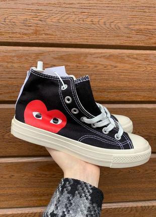 Converse comme des garcons black high популярные высокие кеды конверс с сердечком скидка