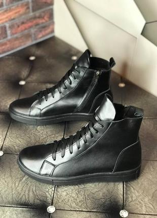 Мужские чёрные високие кожаные ботинки чоловічі високі шкіряні чорні черевики2 фото