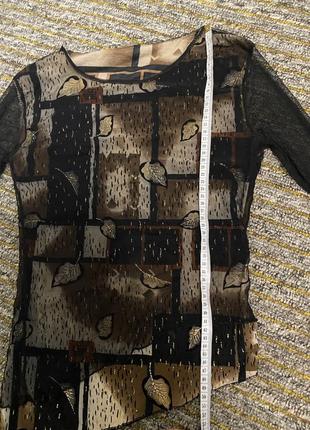 Ассиметричная нарядная кофточка с сеточкой и блёстками коричневая6 фото