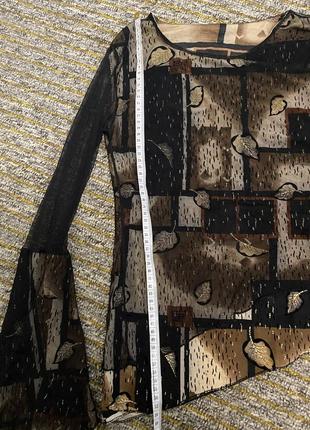 Ассиметричная нарядная кофточка с сеточкой и блёстками коричневая7 фото
