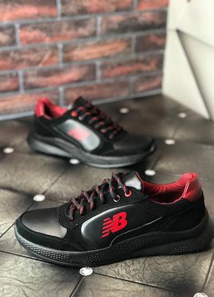 Мужские кожаные чёрно-красные кроссовки new balance чоловічі шкіряні чорно-червоні кросівки new balance