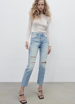 Zara зара жіночі джинси ripped straight fit jeans zara