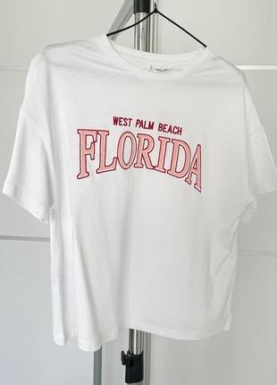 Біла об'ємна футболка з написом оверсайз florida трендова на літо базова легка бавовняна