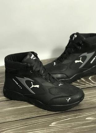 Мужские чёрные кожаные ботинки puma чоловічі чорні шкіряні черевики puma5 фото