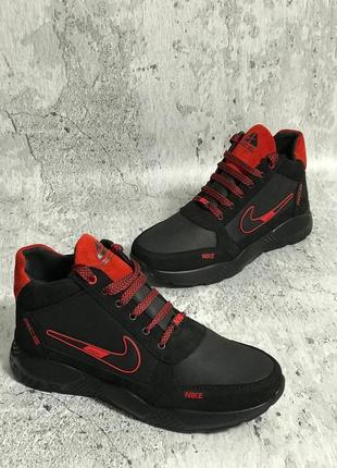 Мужские чёрно-красные кожаные ботинки nike чоловічі чорно-червоні шкіряні черевики nike3 фото