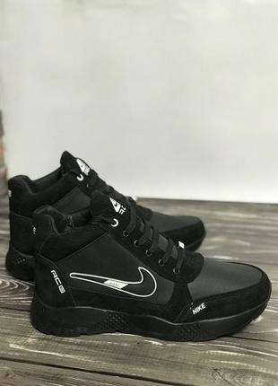 Мужские чёрные кожаные ботинки nike чоловічі чорні шкіряні черевики nike6 фото