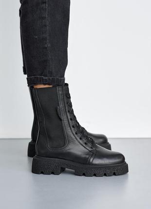 Стильні черевики челсі чорні на резинці,на шнуровці демі,демісезонні осінні,весняні зимові (осінь-весна,євро-зима 2022-2023)3 фото