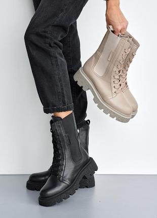 Стильні черевики челсі чорні на резинці,на шнуровці демі,демісезонні осінні,весняні зимові (осінь-весна,євро-зима 2022-2023)4 фото