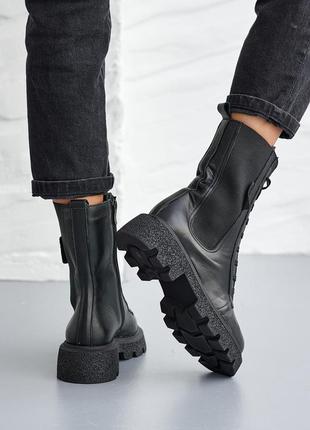 Стильні черевики челсі чорні на резинці,на шнуровці демі,демісезонні осінні,весняні зимові (осінь-весна,євро-зима 2022-2023)8 фото