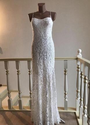 Свадебное винтажные платье вечернее выпускное белое кружево2 фото