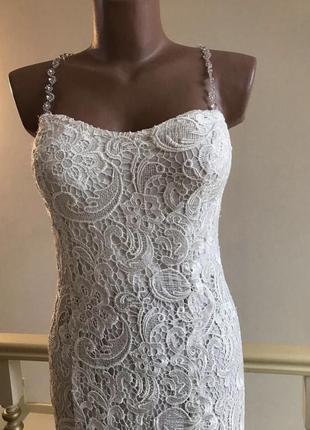 Свадебное винтажные платье вечернее выпускное белое кружево3 фото