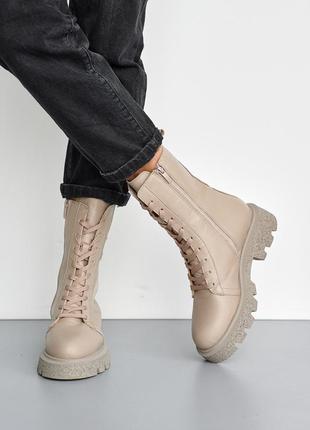 Стильные ботинки челси бежевые на резинке,на шнуровке деми,демисезонные осенние,весенние зимние (осень-весна,евро-зима 2022-2023)2 фото