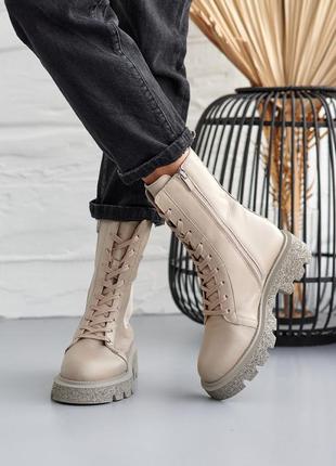 Стильні черевики челсі бежеві на резинці,на шнуровці демі,демісезонні осінні,весняні зимові (осінь-весна,євро-зима 2022-2023)4 фото