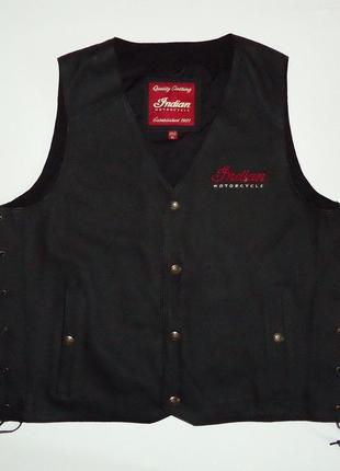 Мотожилетка  indian motorcycle bike riding black vest кожаная (xl) байкерская3 фото