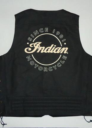 Мотожилетка  indian motorcycle bike riding black vest кожаная (xl) байкерская4 фото