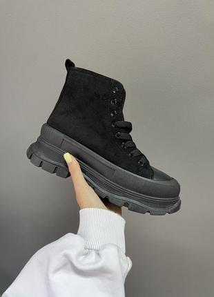 Mcqueen high black замшеві чорні високі черевики кеди на осінь весну ботинки замша