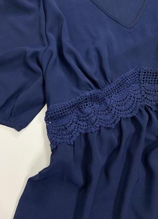 Сукня міді темно синя шифонова з об’ємними рукавами2 фото