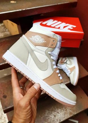 Жіночі кросівки nike air jordan 1 retro high grey beige / smb