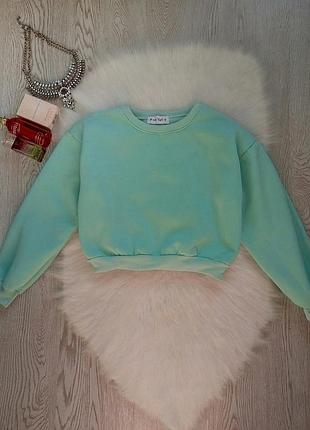 Бирюзовый мятный теплый укороченный свитшот кроп топ кофта худи длинный рукав