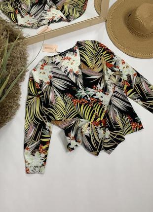 Блуза рубашка сорочка з принтом пальм і квітів